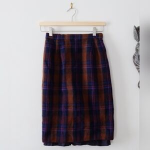 Vintage Caramel and Purple Plaid Wool Skir